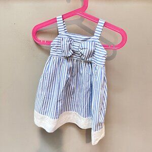 Janie & Jack Toddler Girls Striped Dress With Button Straps & Bow Detail - 6-12m